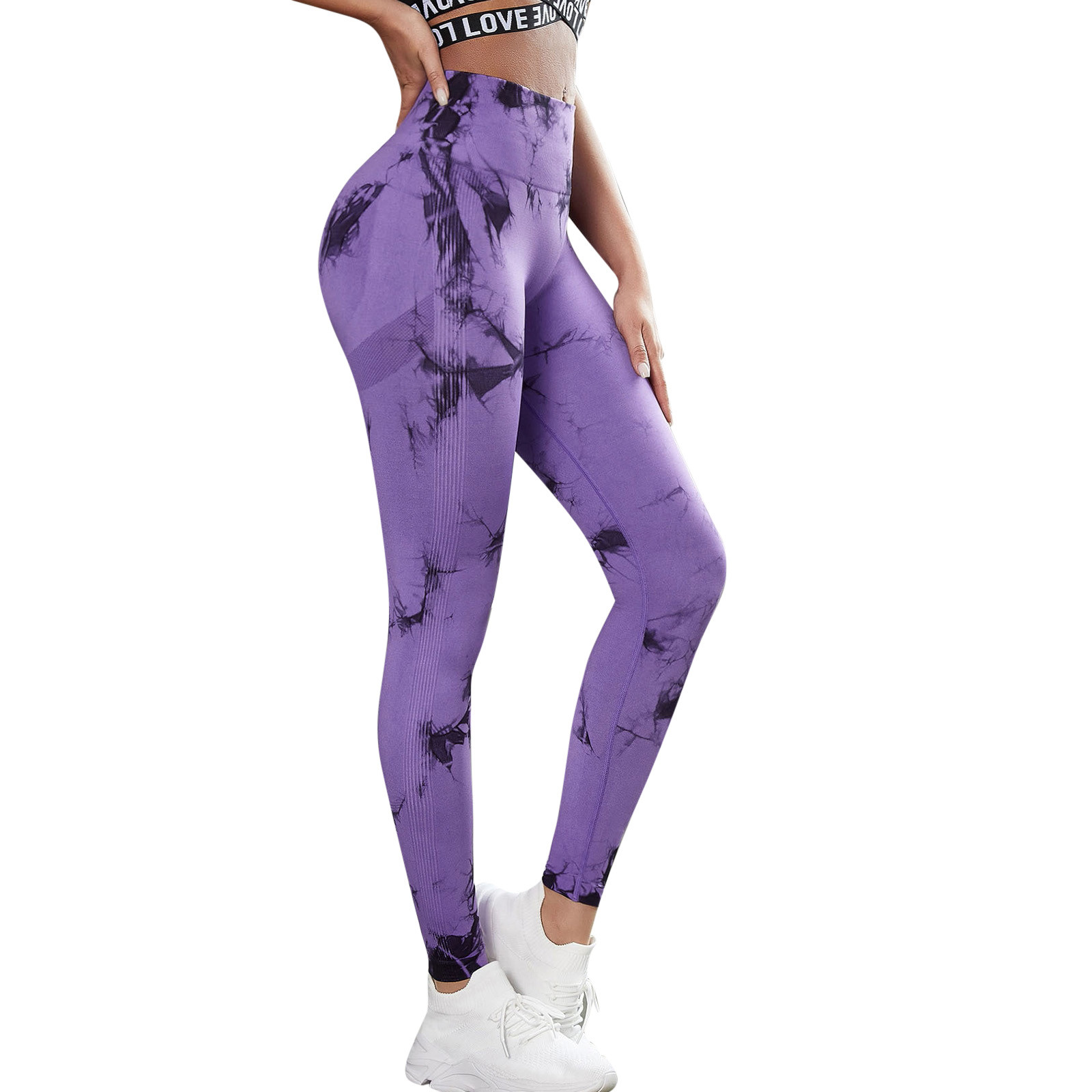 Pantalones de yoga sin costuras para mujer con estampado tie dye: cintura alta, efecto lifting en los glúteos, cierre con lazo, leggings opacos para hacer ejercicio, versátiles para fitness/pilates